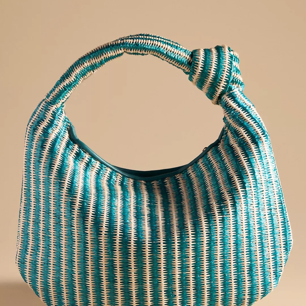 NWT Melie Bianco Anthropologie Brigitte Striped Raffia Large Beachy Bag Summer - Picture 2 of 15